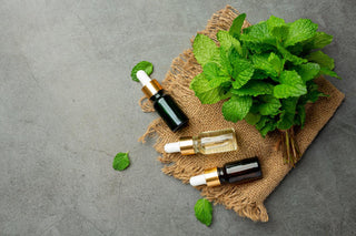 Peppermint sssential oils on a table