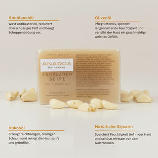 knoblauch seife - ph neutrale seife - knolauchöl - olivenöl - kokosöl - natürliche glycerin
