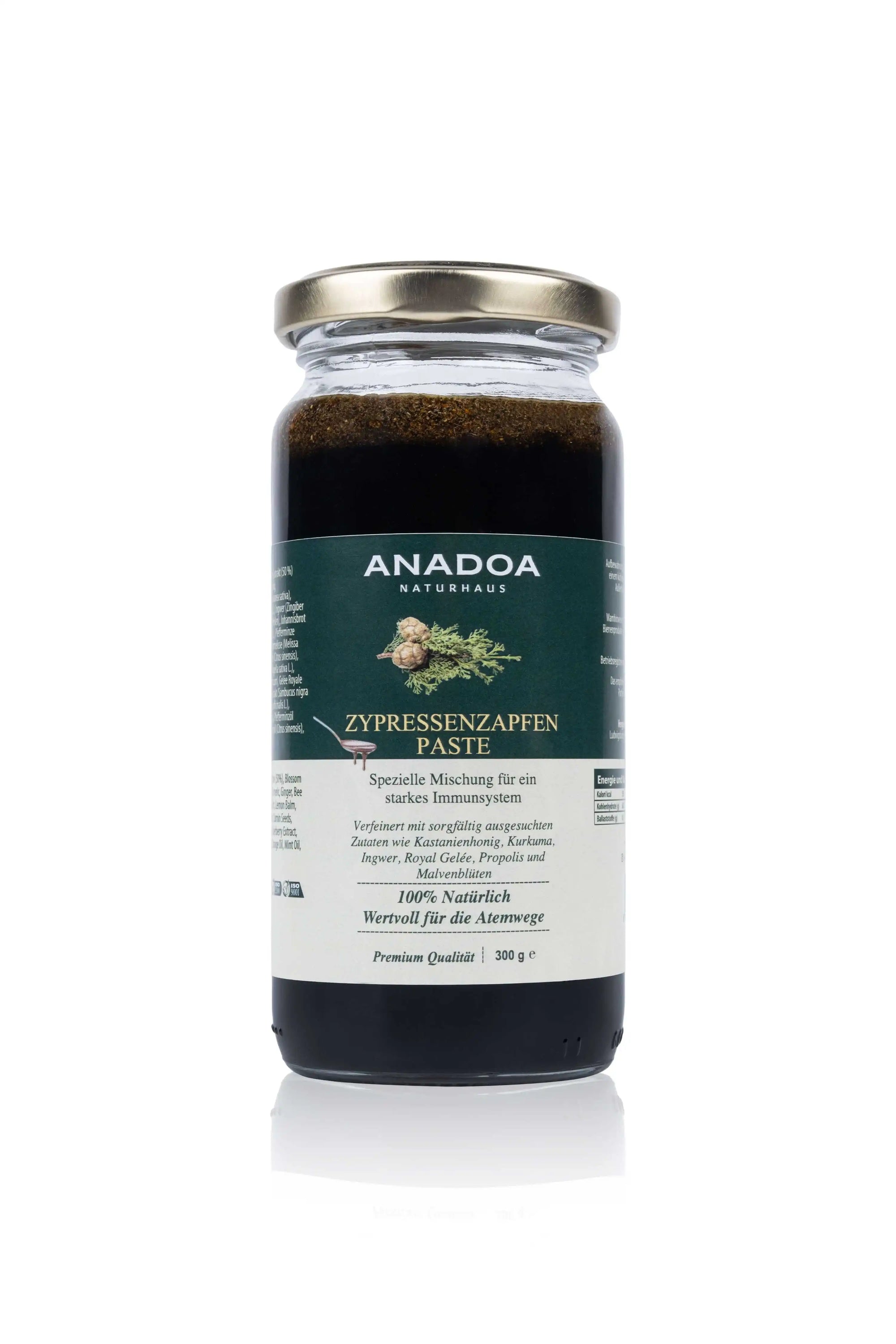 Tannenzapfenpaste (auch bekannt als Zypressenzapfenpaste) von Anadoa Naturhaus in einem 300 g Glas – 100 % natürliche Rezeptur zur Unterstützung von Immunsystem, Vitalität & Wohlbefinden.