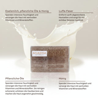 luffa eselsmilch seife - eselsmilch, pflanzliche öle & honig - luffa-faser