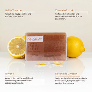 gelbe tonerde seife - ph neutrale seife - handgemachte seife - gelbe tonerde - zitronen extrakt - olivenöl - natürliche glycerin