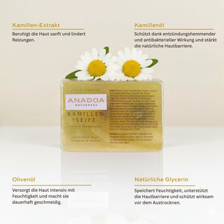 kamillen seife - kamillen-extrakt - kamillenöl - olivenöl - natürliche glycerin