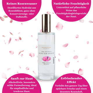 rosenwasser - reines rosenwasser - natürliche feuchtigkeit - sanft zur haut - erfrischender effekt
