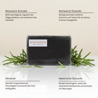 rosmarin seife mit schwarze tonerde - rosmarin  extrakt - schwarze tonerde - olivenöl - natürliche glycerin