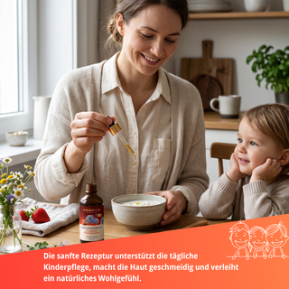 Kindgerechte Anwendung von Schwarzkümmelöl im Joghurt oder Fruchtsaft für Kinder