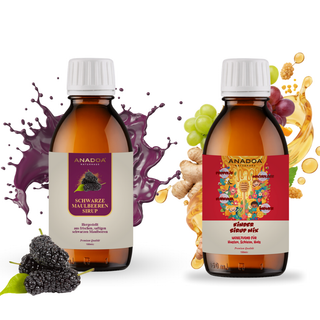 schwarzer maulbeere sirup und kinder sirup mix mit propolis, kurkuma,ingwer